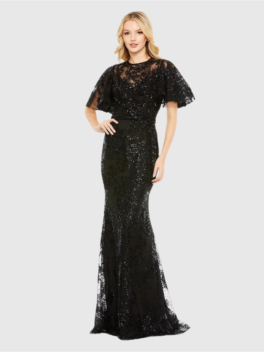 Mac Duggal Black Sequin Lace Mermaid Gown #20438